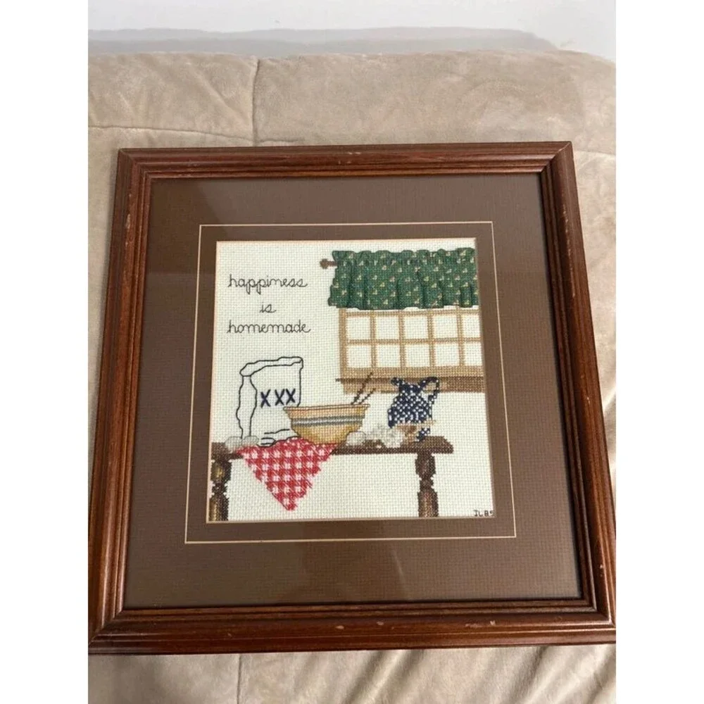 Vintage 1985 Cross Stitch “Happiness is Homemade” Baking and Cooking Theme